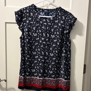 Tommy Hilfiger Navy Floral Blouse with Red Trim
